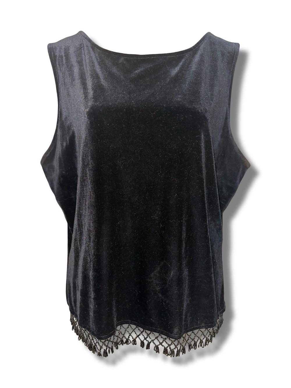 Vtg 90s Black Velvet Tank w/ Beaded Trim
